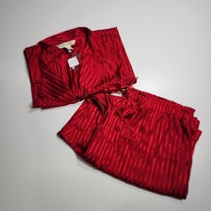 NWT Vintage Lane Bryant Intimates 2-Piece Pajama Set Red Satin Stripe 26/28